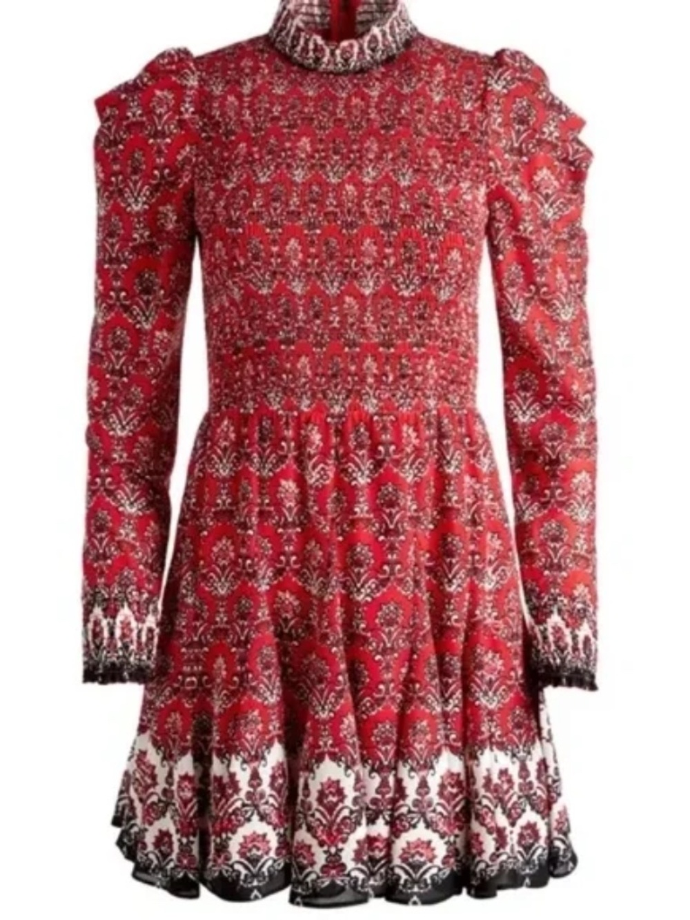 Alice + Olivia | Elvira Smocked Bodice Boho Puff Sleeve Mini Dress 4 - Picture 4 of 14